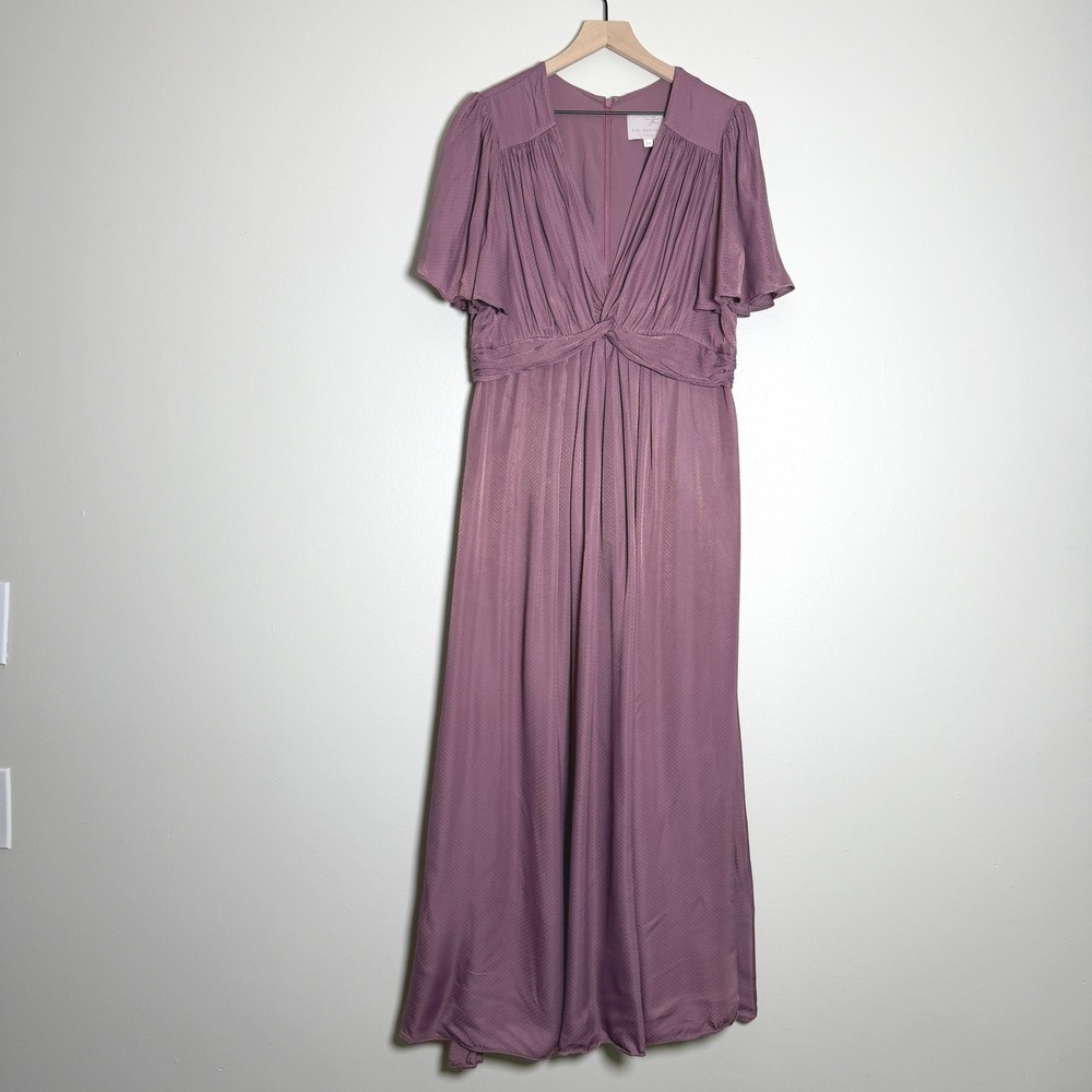 Gal Meets Glam Mauve Jacquard Dot Twist Front Maxi Dress Purple 14 Bridesmaid